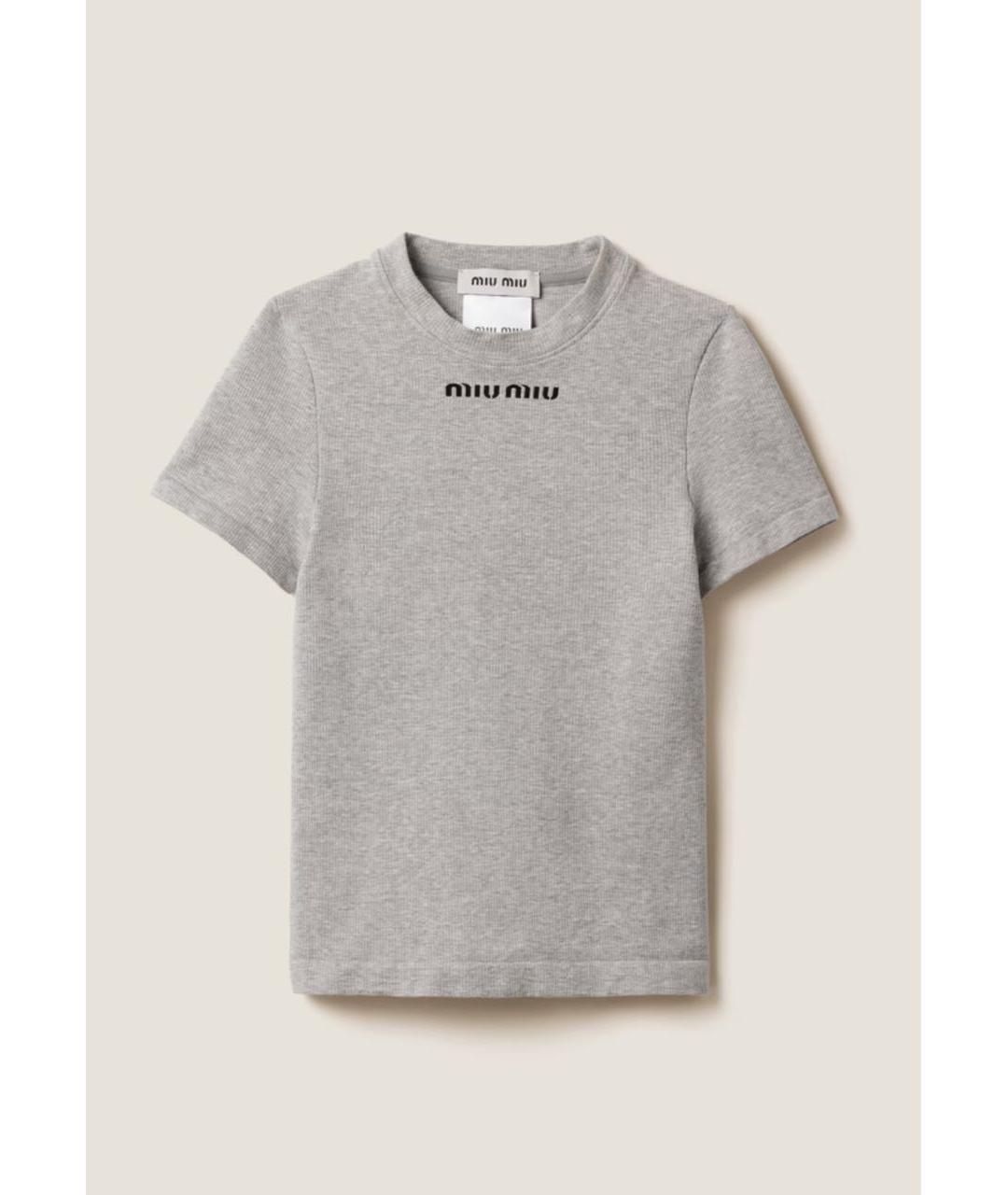 MIU MIU Серая хлопко-эластановая футболка, фото 6