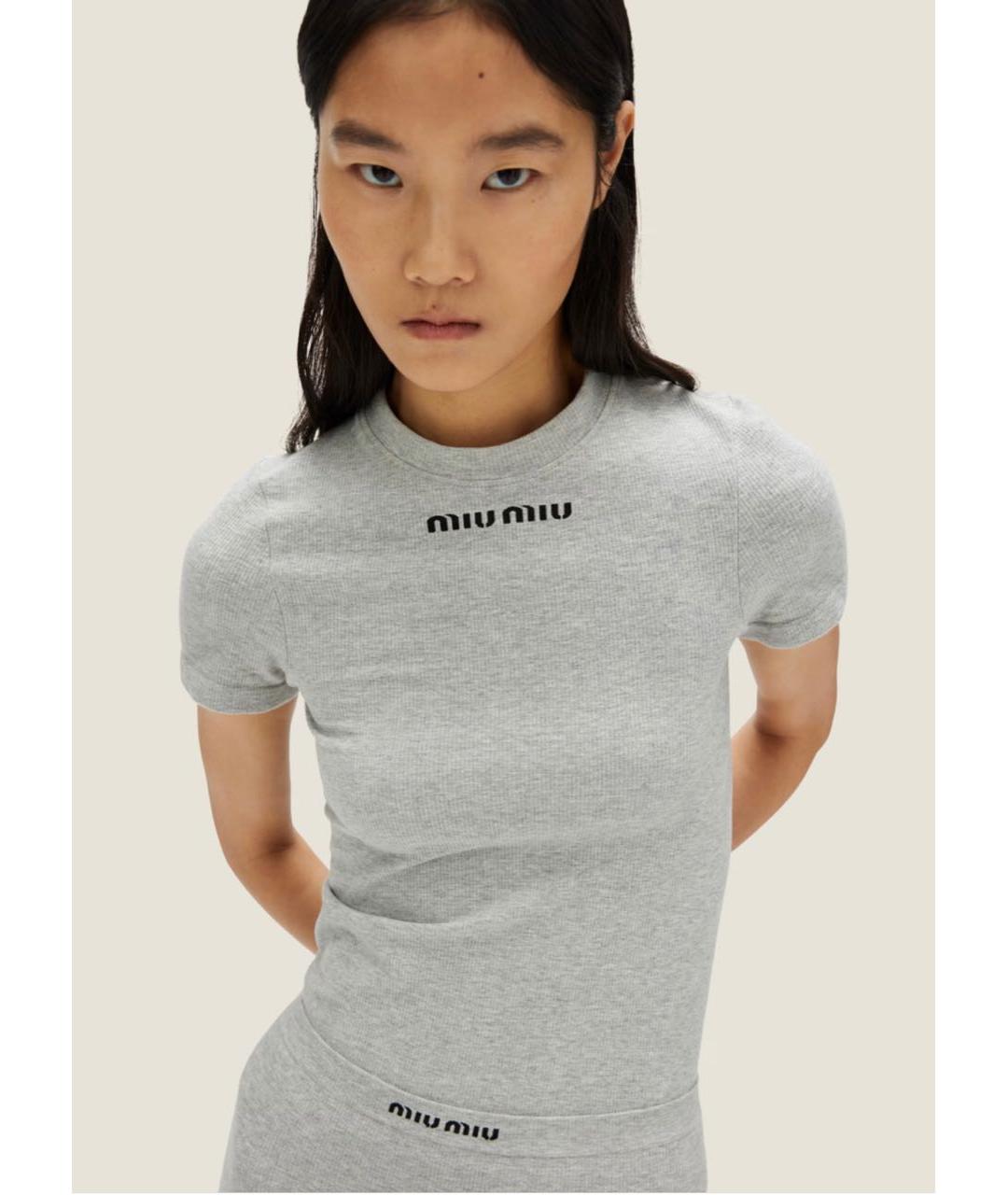 MIU MIU Серая хлопко-эластановая футболка, фото 2