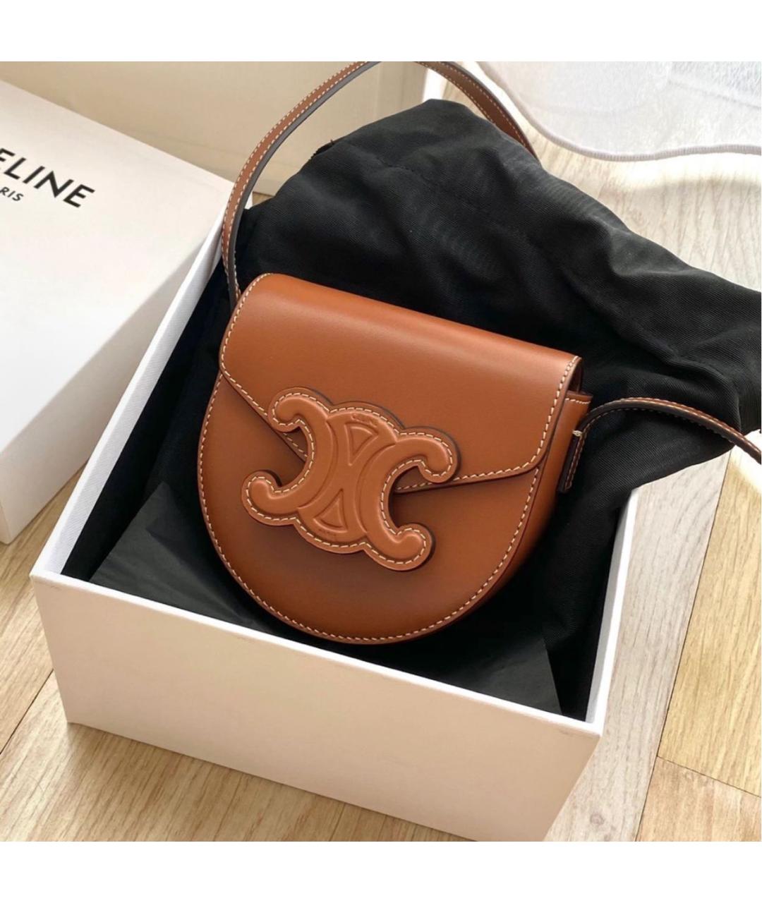 CELINE Коричневая кожаная сумка через плечо, фото 6
