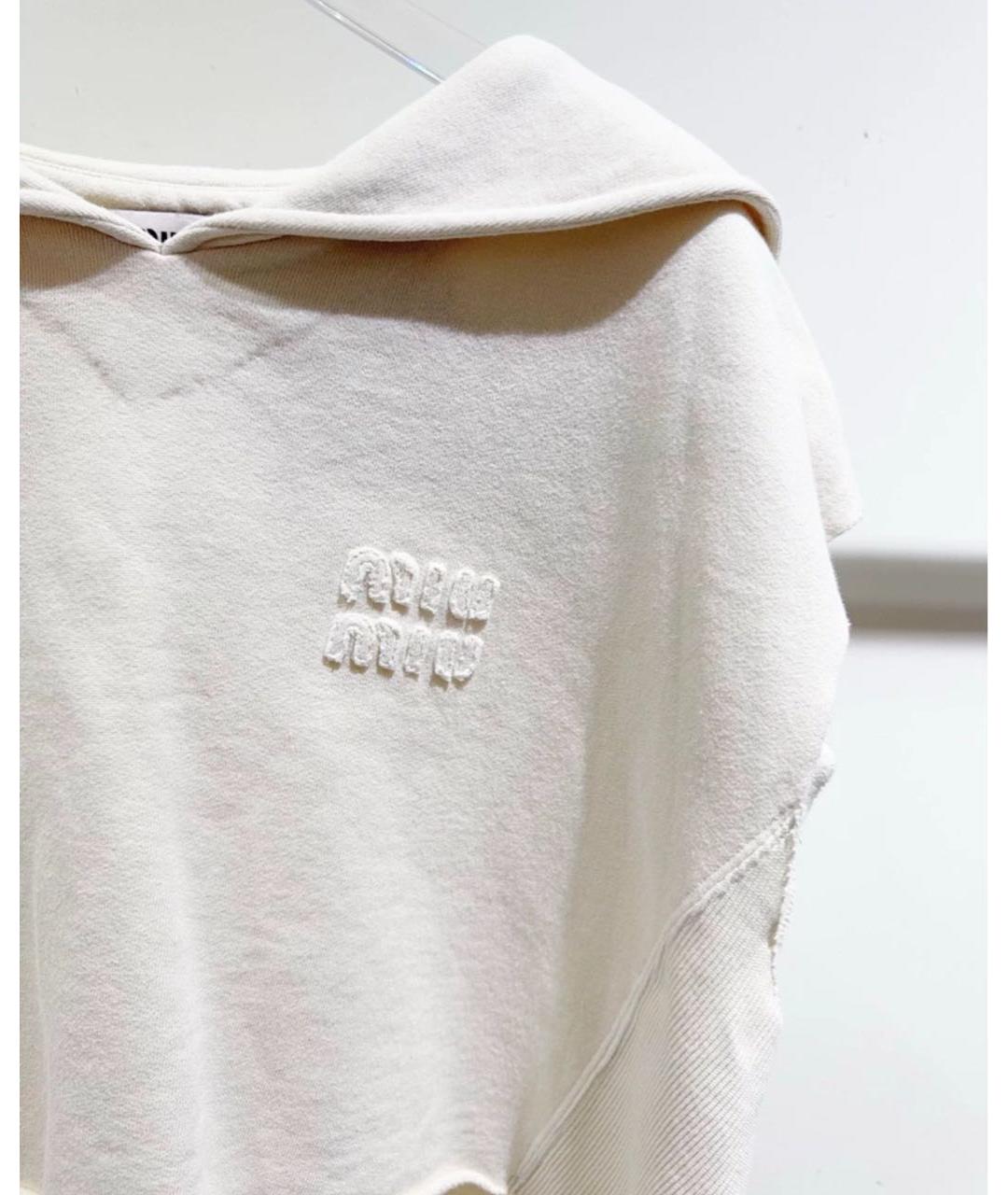 MIU MIU Бежевая хлопковая футболка, фото 4