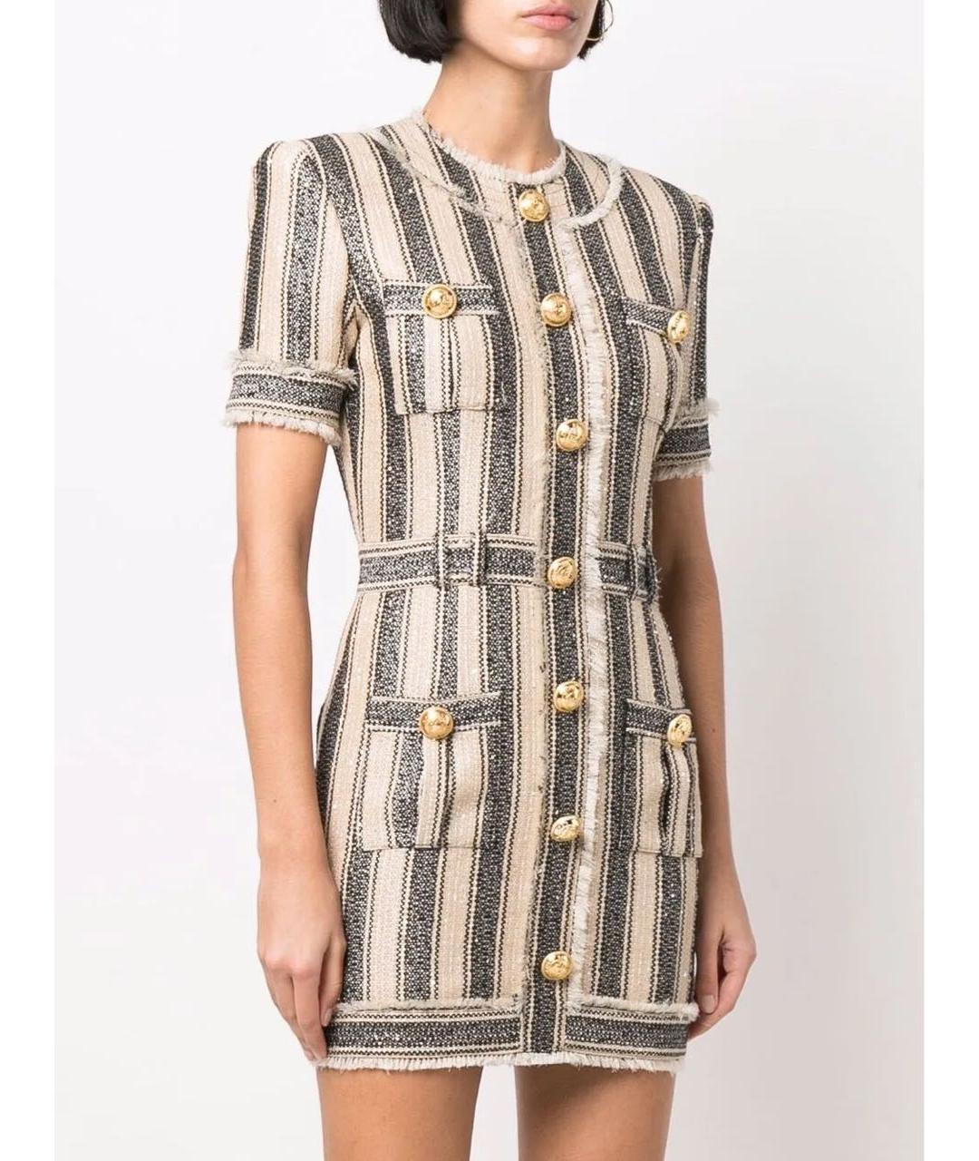 BALMAIN Бежевое твидовое повседневное платье, фото 2