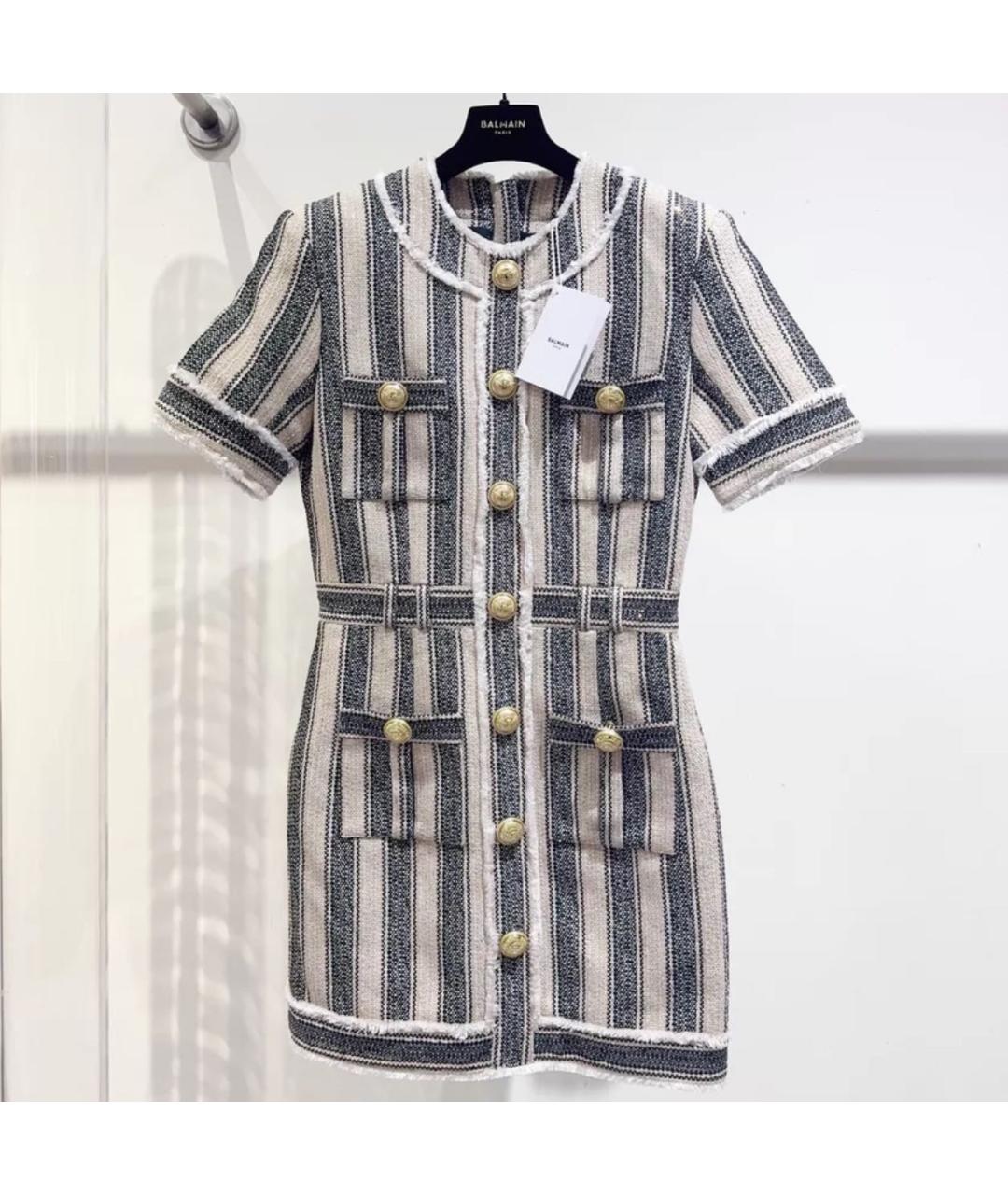 BALMAIN Бежевое твидовое повседневное платье, фото 4