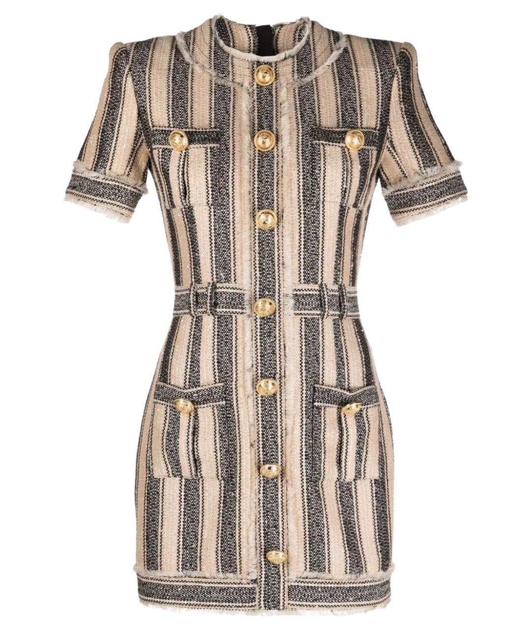 BALMAIN Бежевое твидовое повседневное платье, фото 1