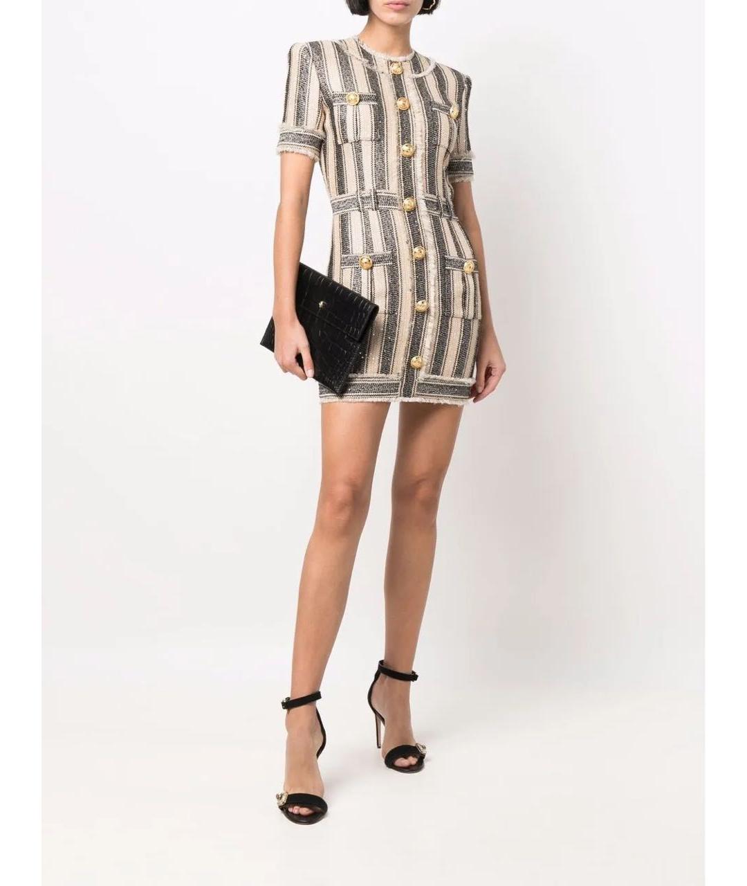 BALMAIN Бежевое твидовое повседневное платье, фото 3