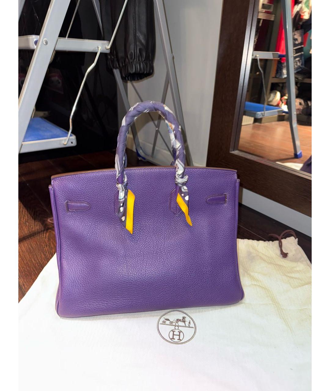 HERMES Фиолетовая кожаная сумка с короткими ручками, фото 3