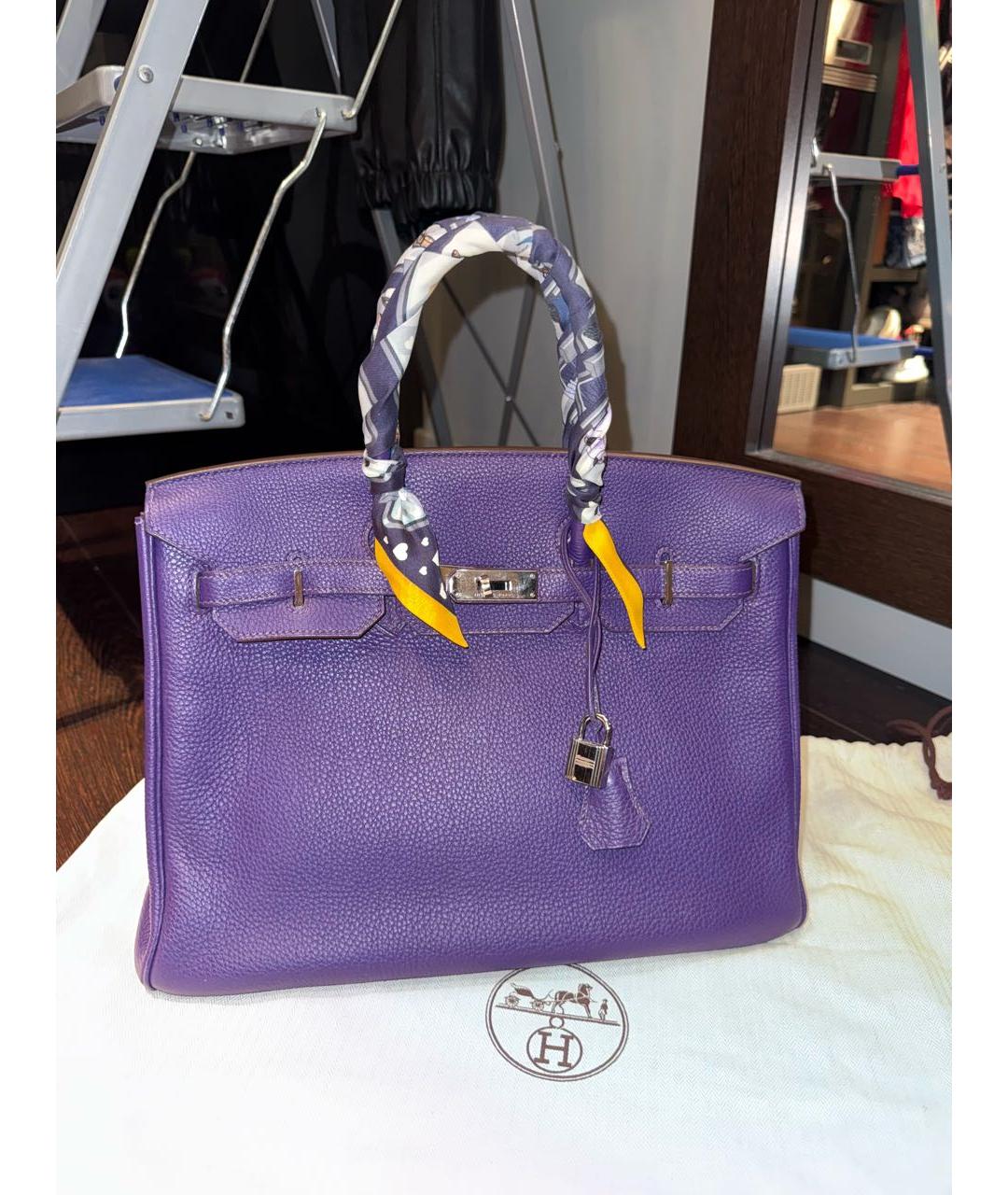HERMES Фиолетовая кожаная сумка с короткими ручками, фото 6