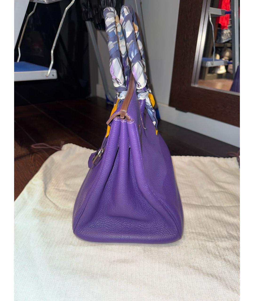 HERMES Фиолетовая кожаная сумка с короткими ручками, фото 2