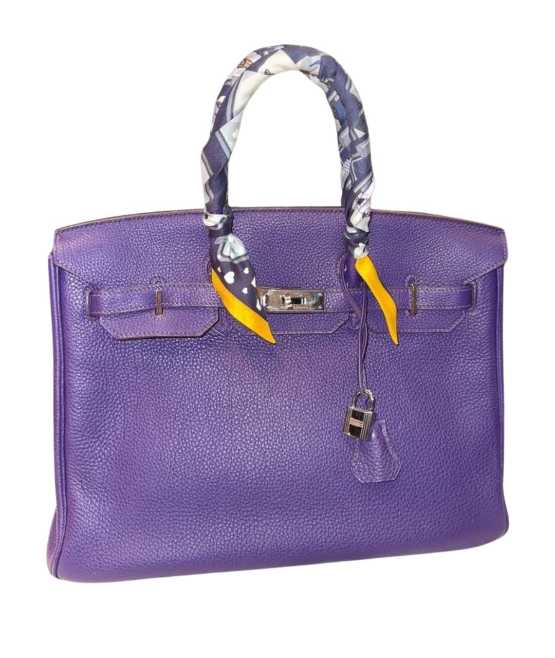 HERMES Фиолетовая кожаная сумка с короткими ручками, фото 1