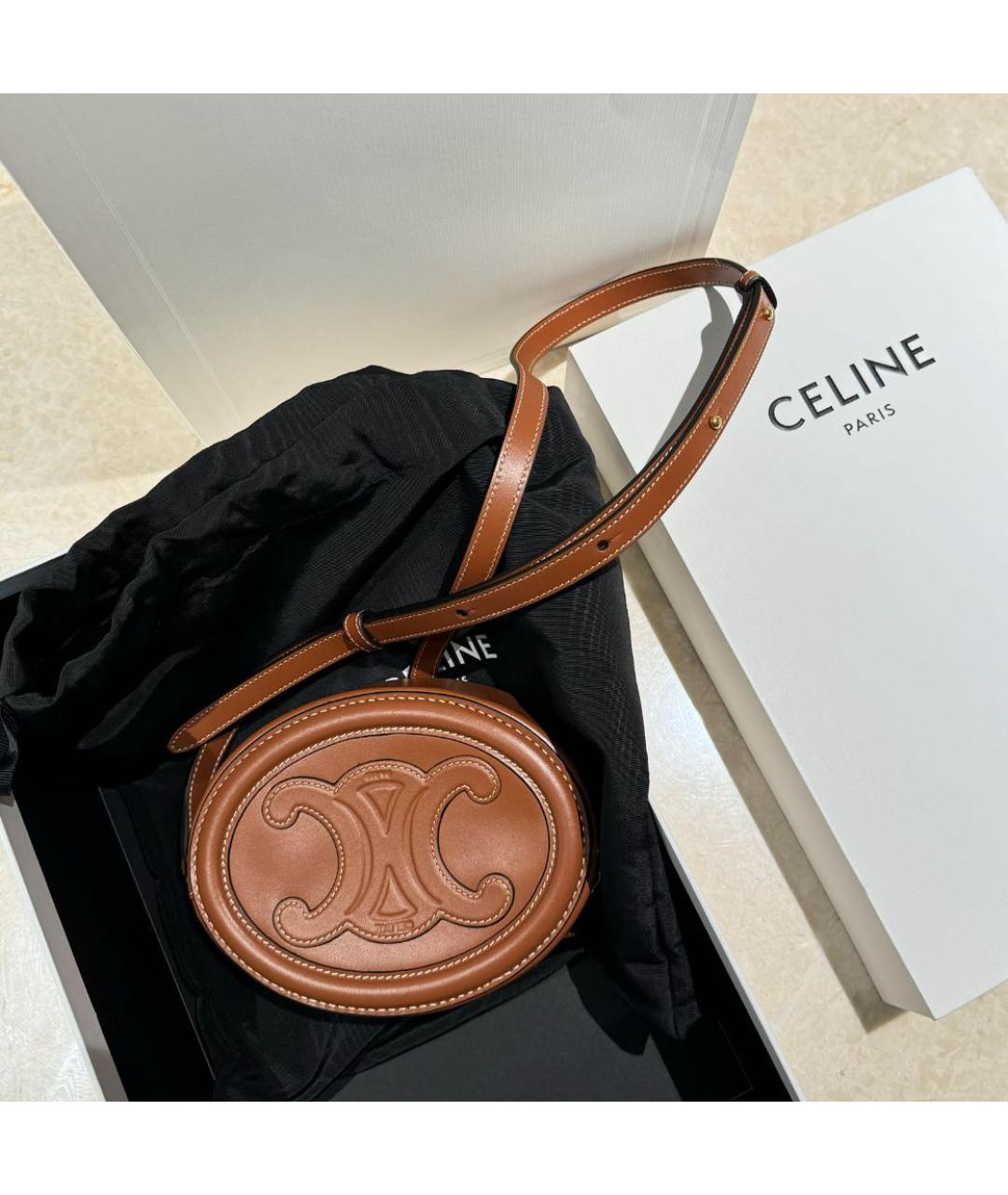 CELINE Коричневая кожаная сумка через плечо, фото 6