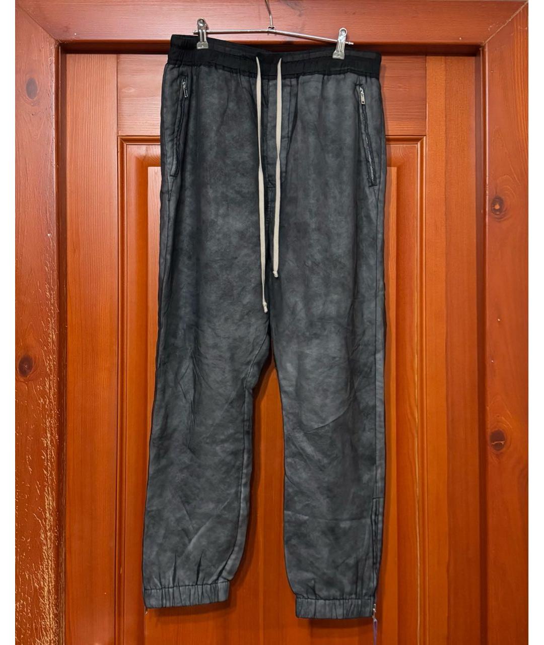 RICK OWENS Антрацитовые шелковые повседневные брюки, фото 4