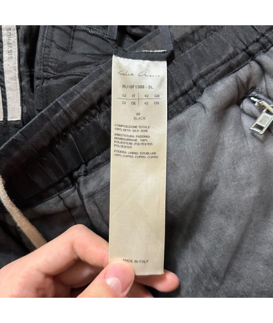 RICK OWENS Антрацитовые шелковые повседневные брюки, фото 3