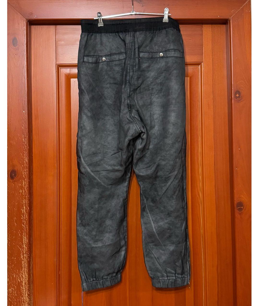 RICK OWENS Антрацитовые шелковые повседневные брюки, фото 2