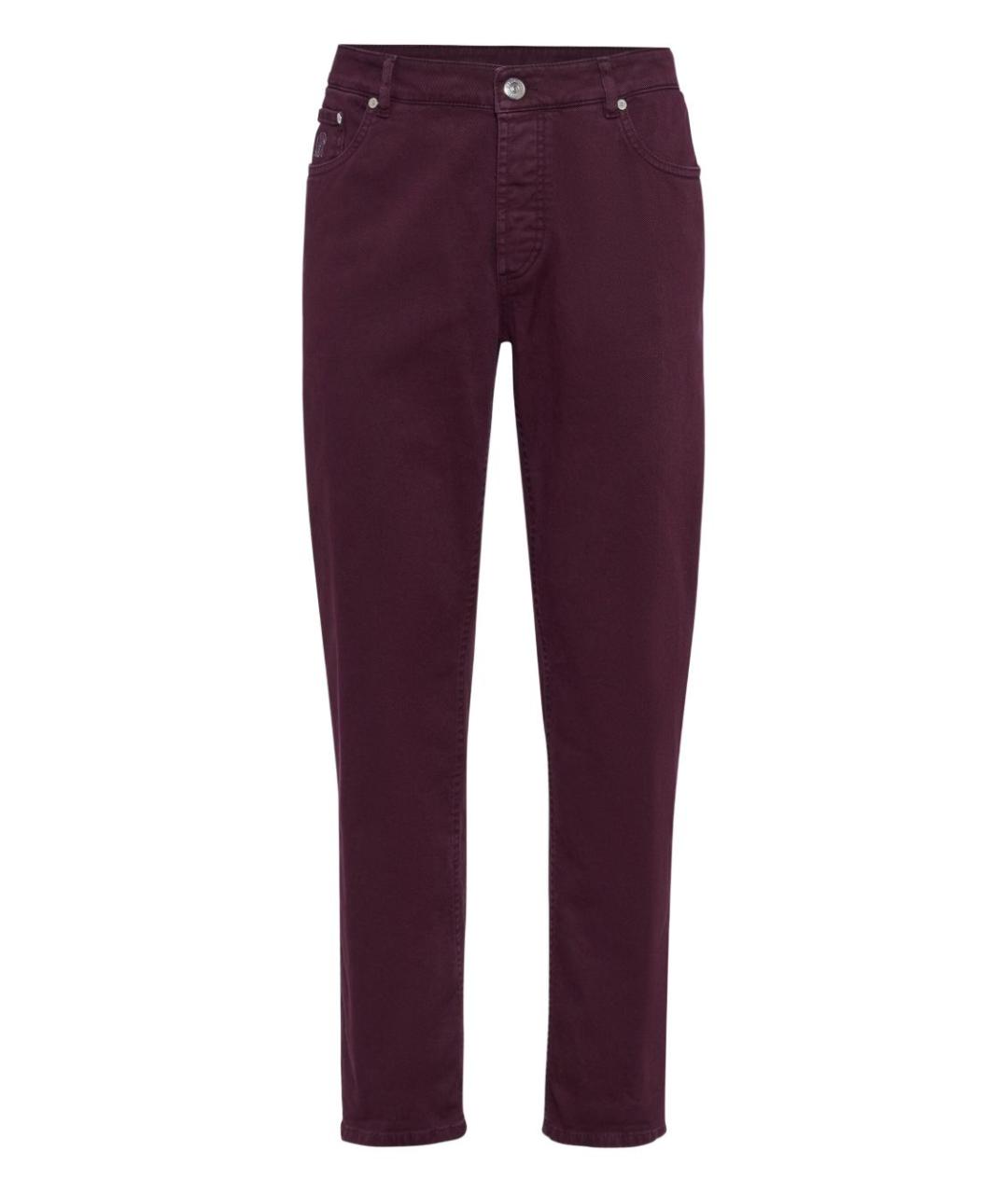 BRUNELLO CUCINELLI Бордовые хлопковые повседневные брюки, фото 1