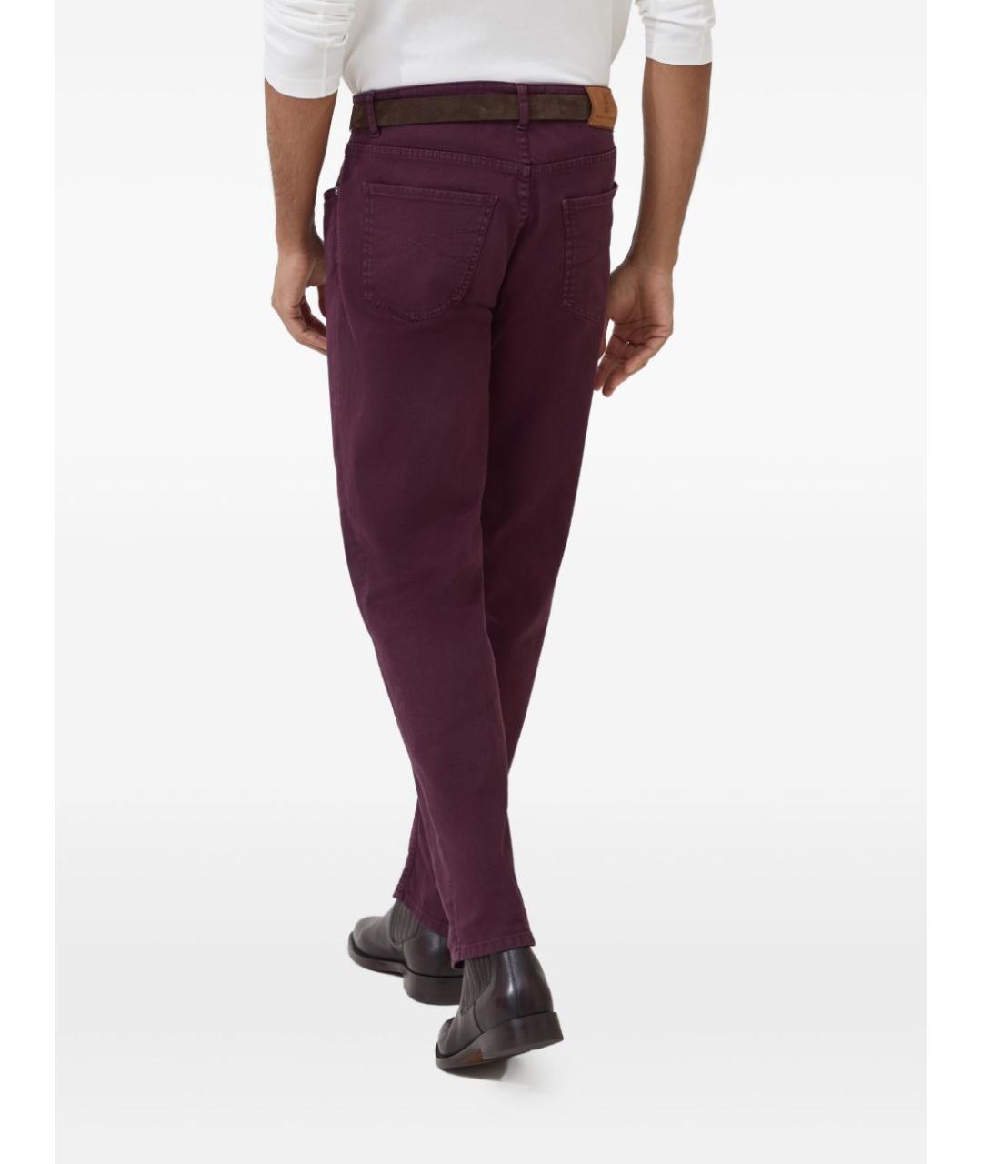 BRUNELLO CUCINELLI Бордовые хлопковые повседневные брюки, фото 2