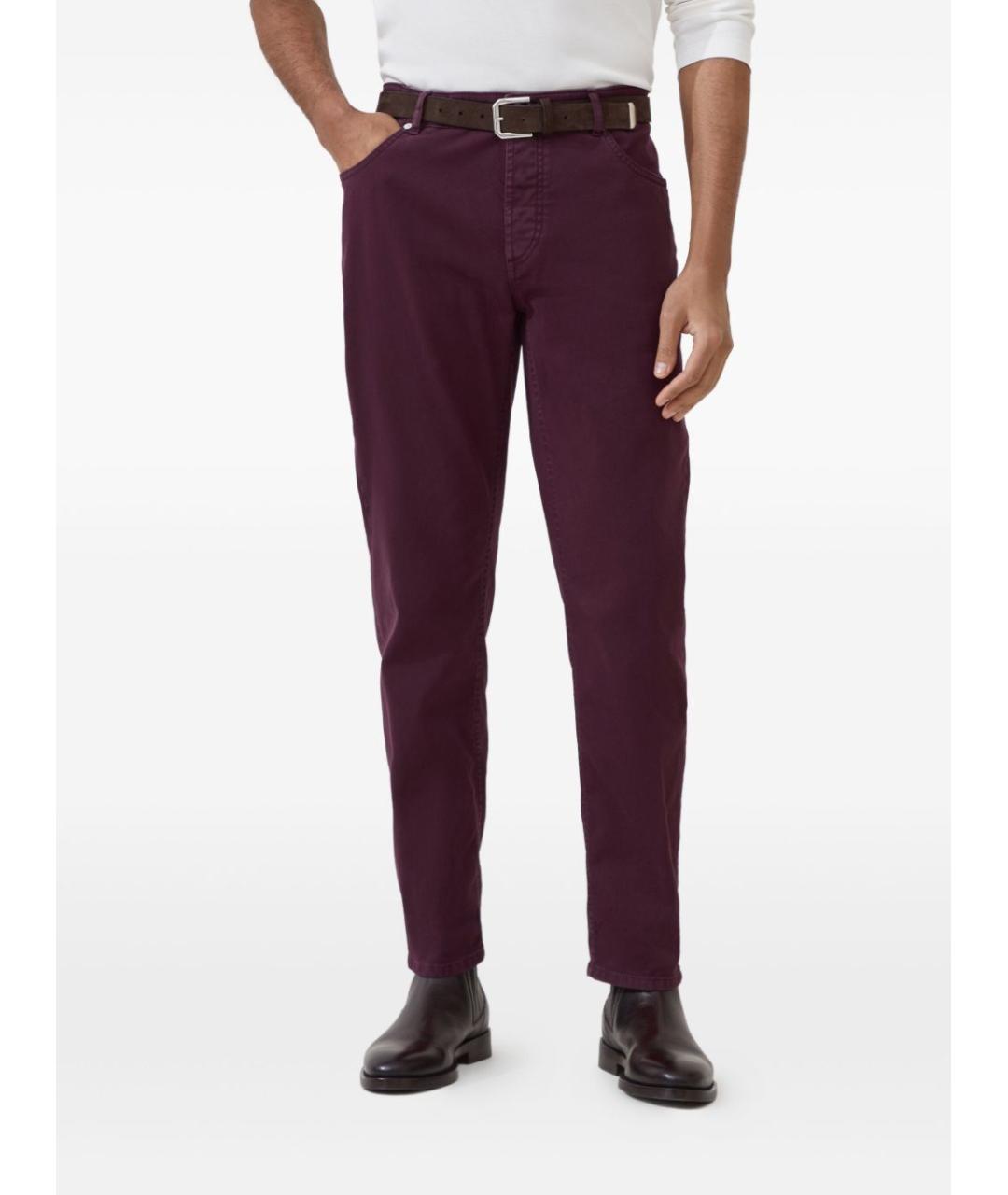 BRUNELLO CUCINELLI Бордовые хлопковые повседневные брюки, фото 3