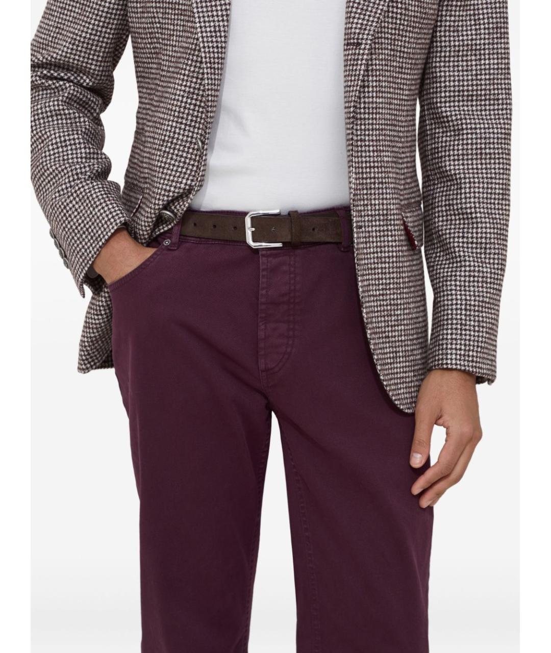 BRUNELLO CUCINELLI Бордовые хлопковые повседневные брюки, фото 4