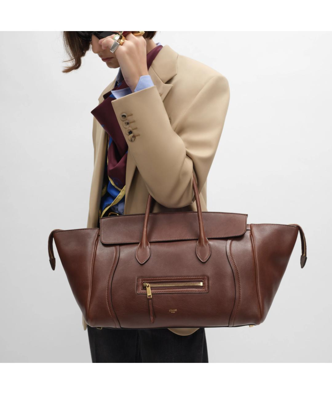 CELINE Коричневая кожаная сумка тоут, фото 7