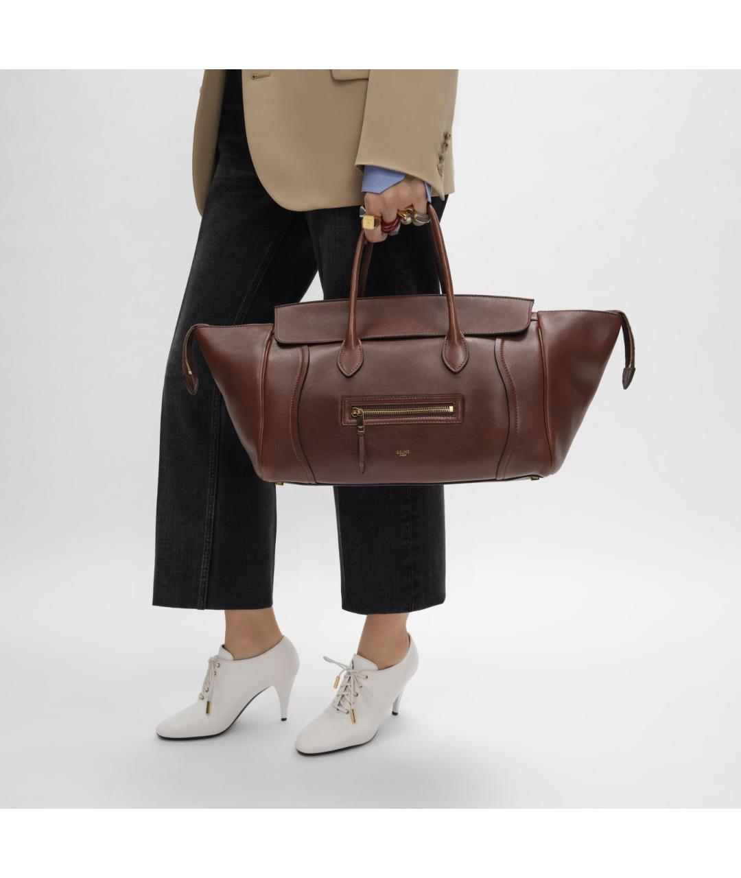 CELINE Коричневая кожаная сумка тоут, фото 8