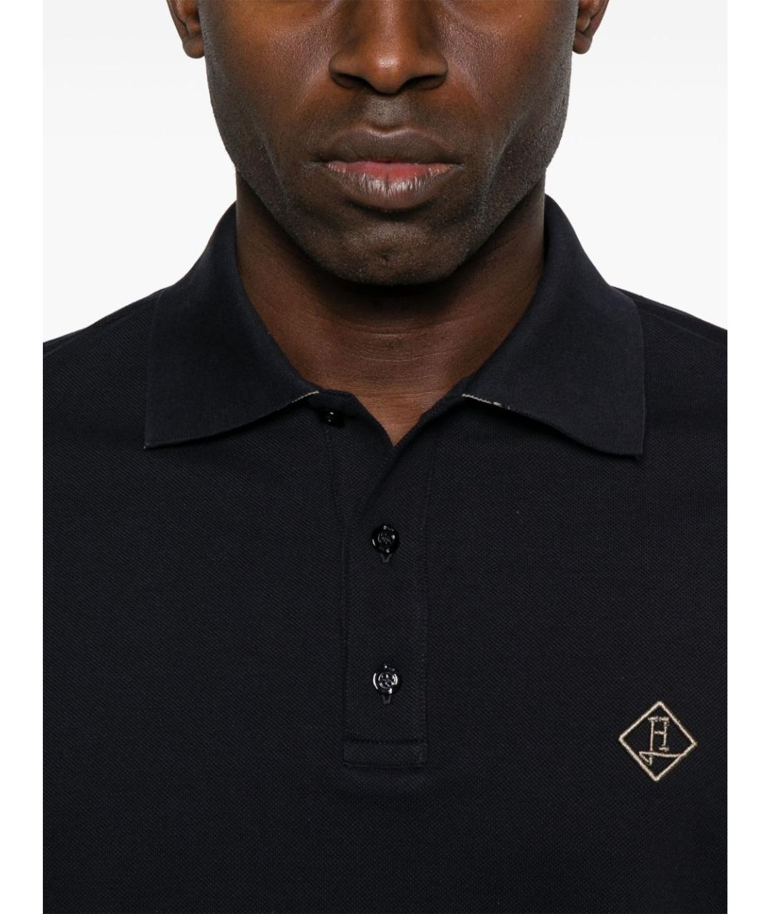 HERNO Темно-синее хлопковое поло с коротким рукавом, фото 3
