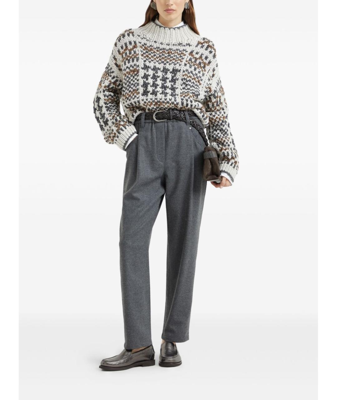 BRUNELLO CUCINELLI Серые шерстяные прямые брюки, фото 2