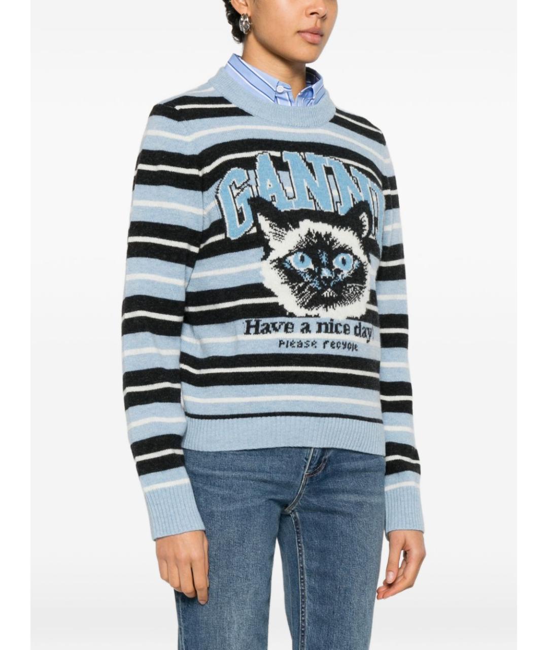 GANNI Голубой шерстяной джемпер / свитер, фото 5
