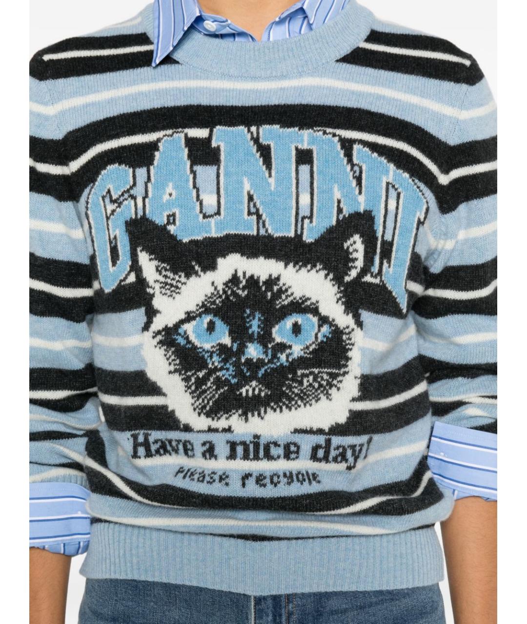 GANNI Голубой шерстяной джемпер / свитер, фото 3