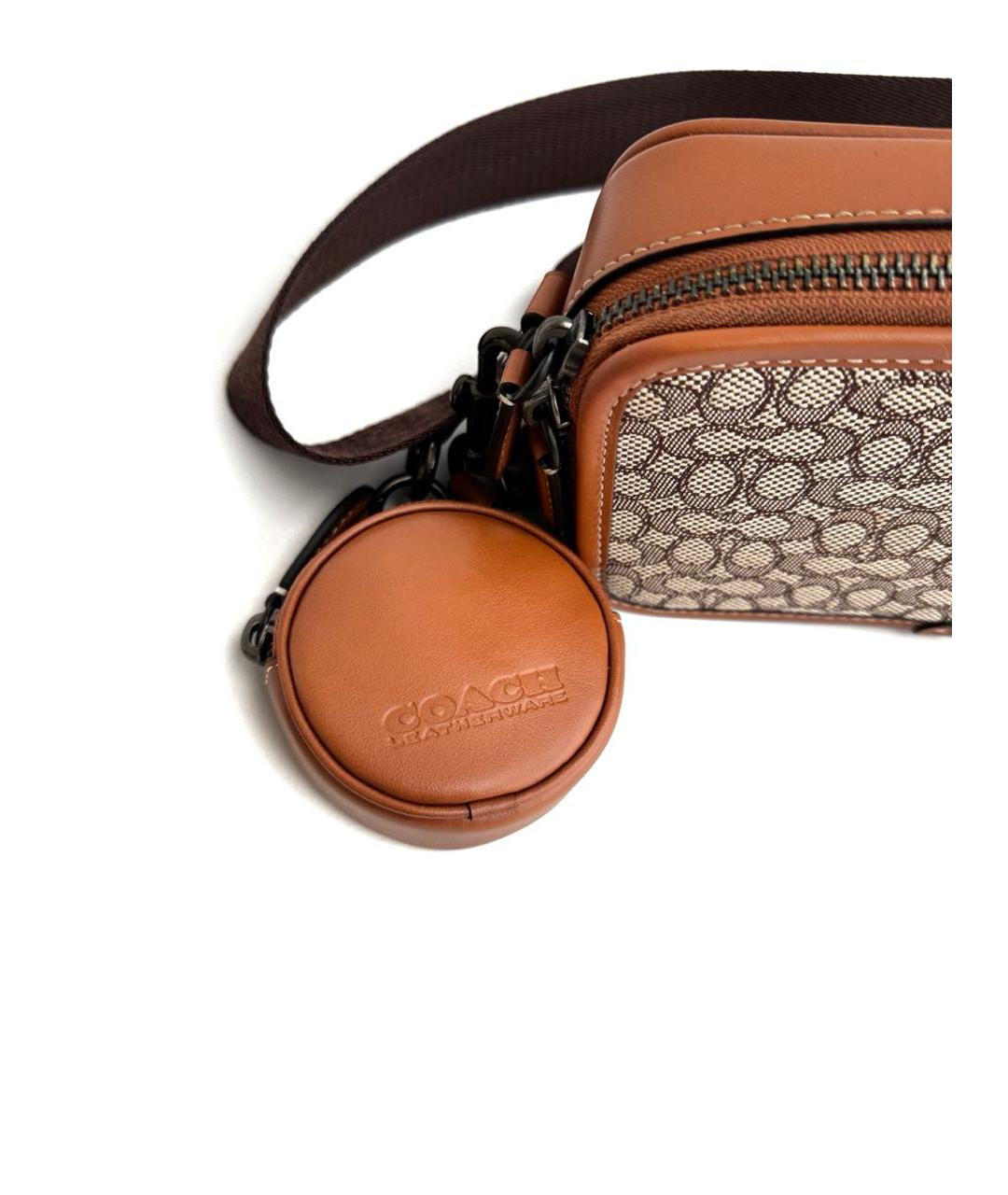 COACH Коричневая жаккардовая сумка на плечо, фото 3