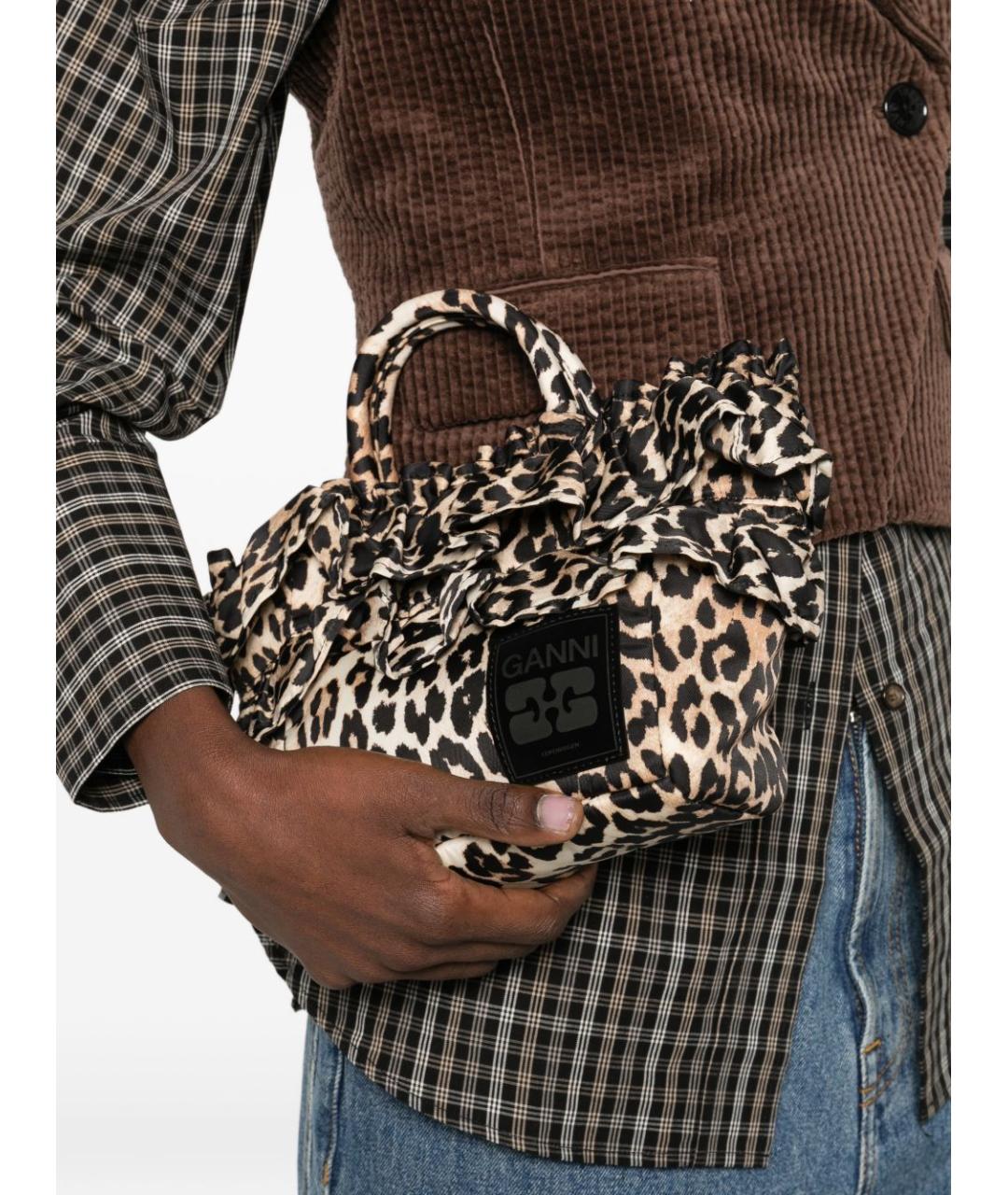 GANNI Коричневая синтетическая сумка с короткими ручками, фото 3