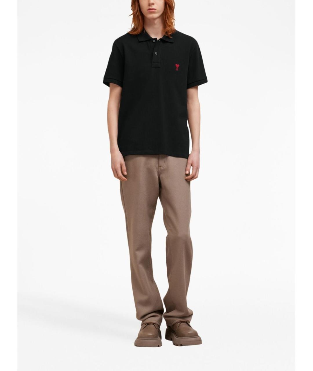 Ami Paris Черное хлопковое поло с коротким рукавом, фото 6