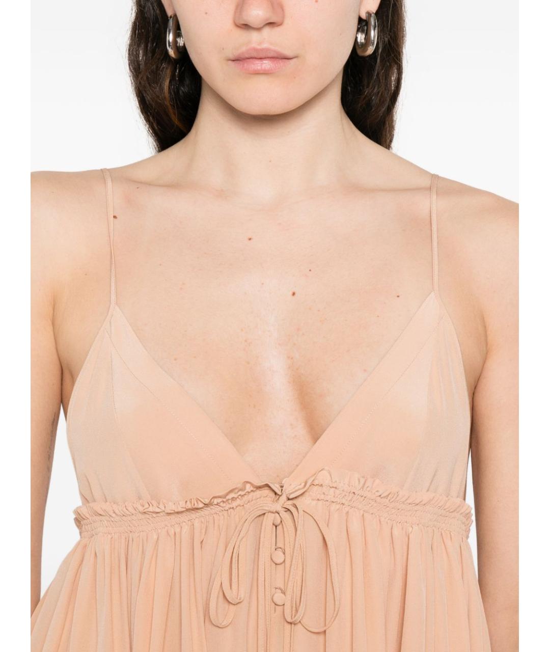 CHLOE Бежевое шелковое повседневное платье, фото 4