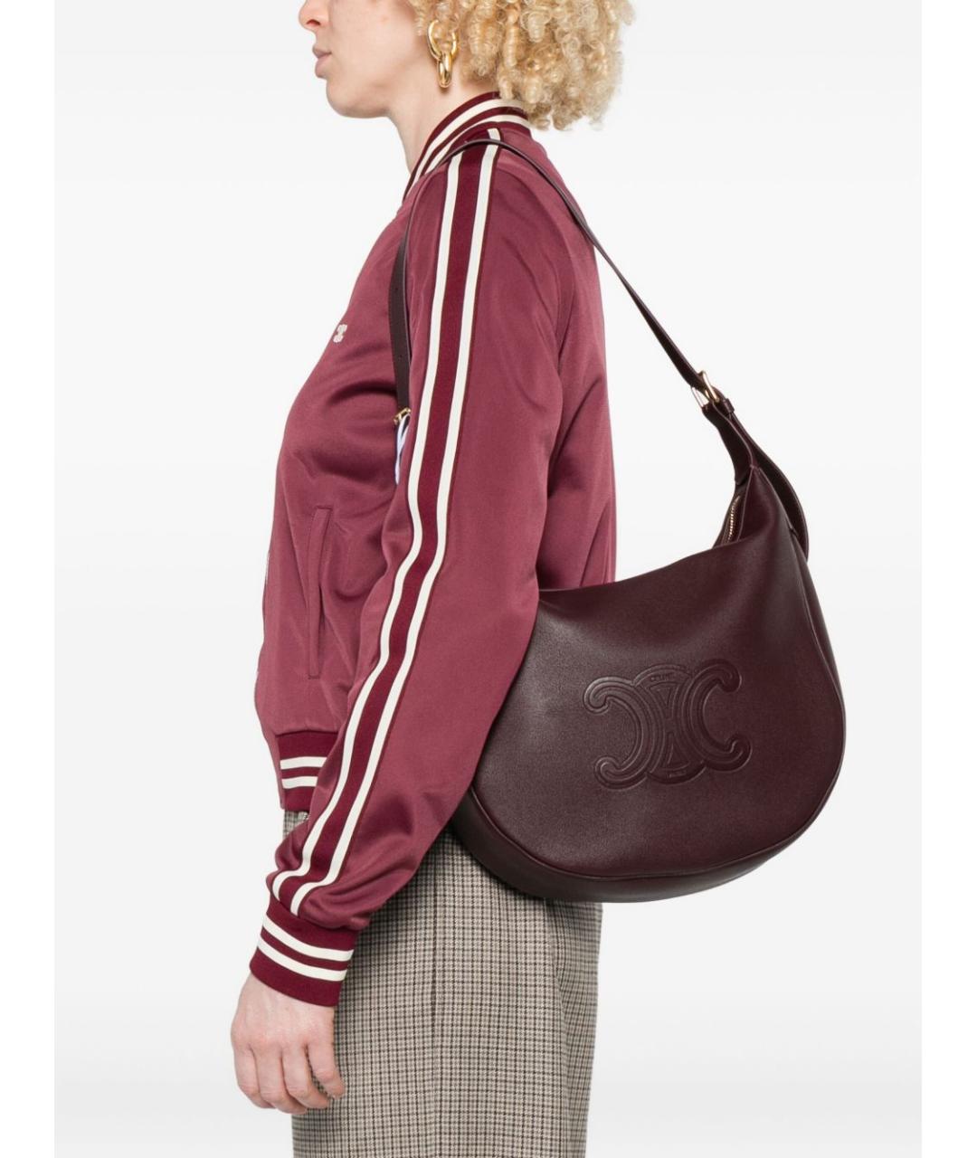 CELINE Бордовая кожаная сумка через плечо, фото 2