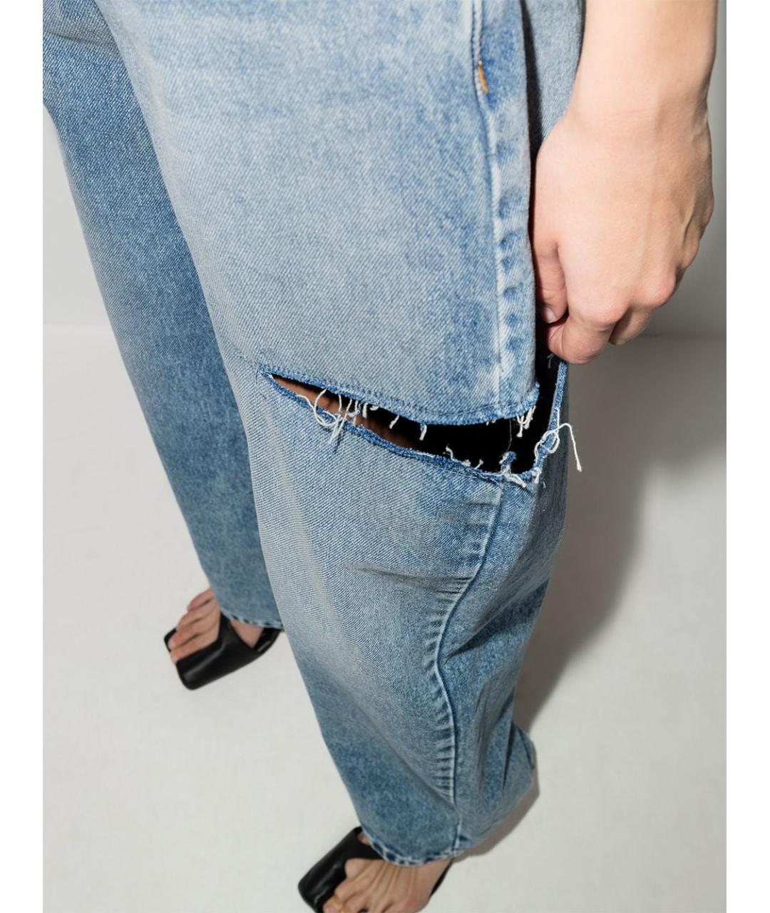 MAISON MARGIELA Голубые хлопковые прямые джинсы, фото 4