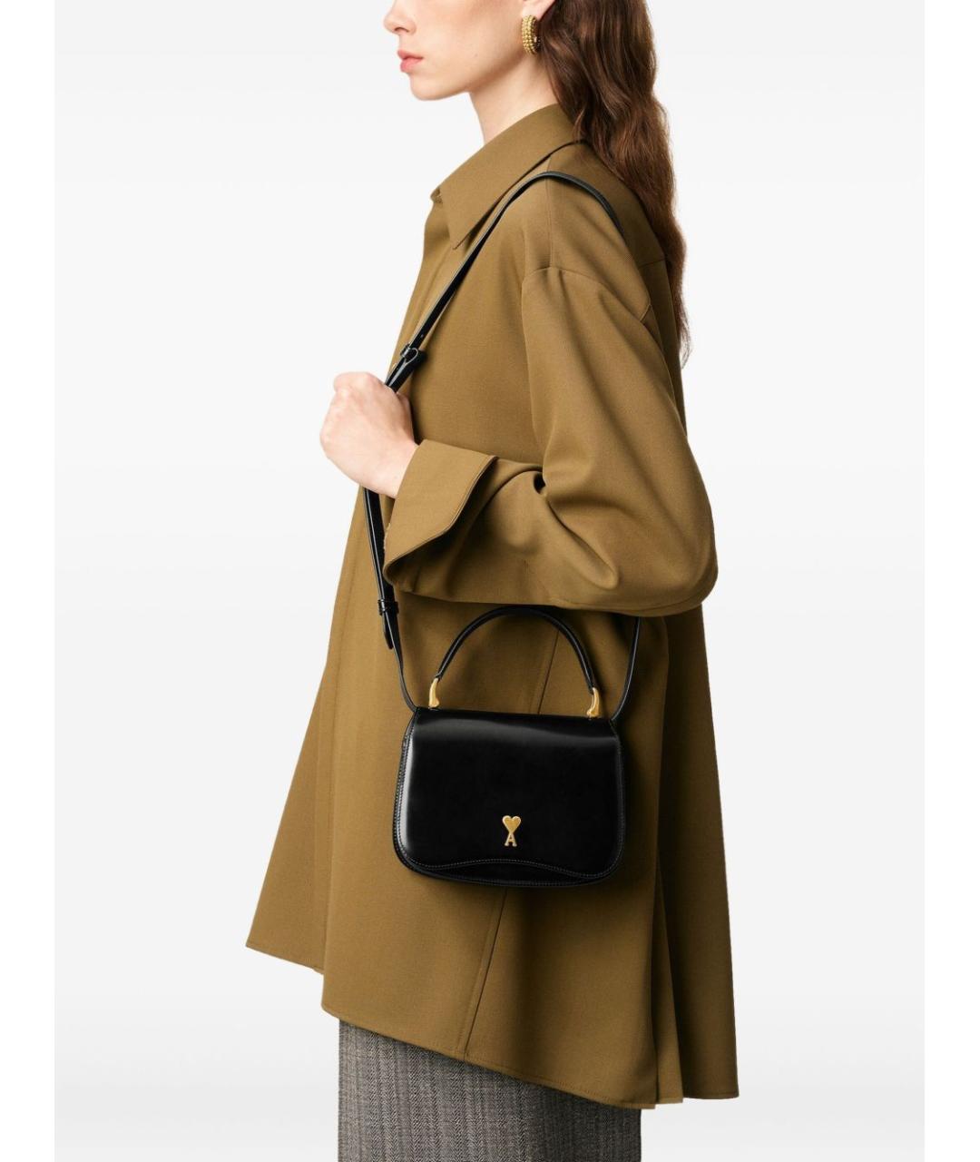 Ami Paris Черная кожаная сумка через плечо, фото 2