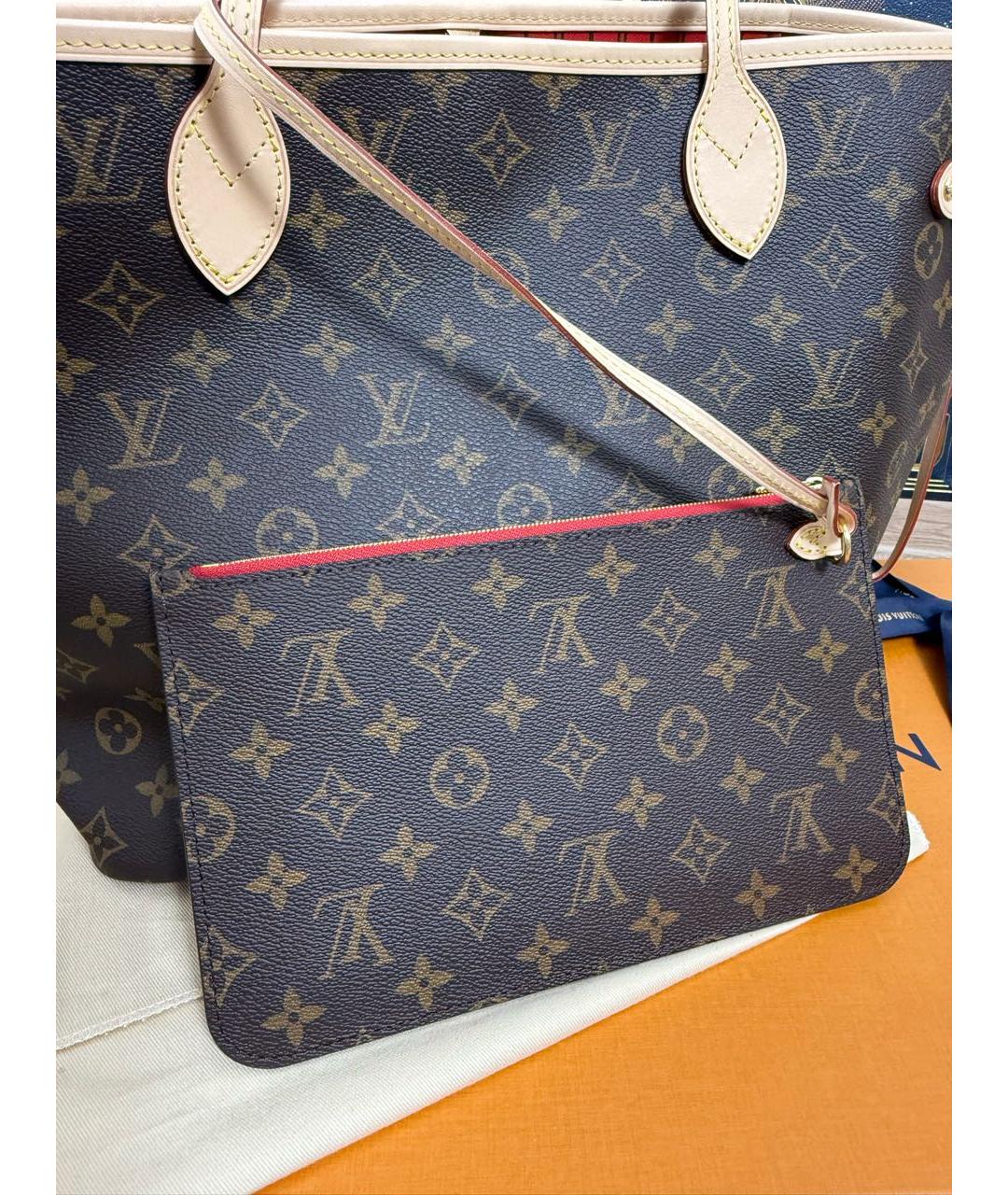 LOUIS VUITTON Коричневая кожаная сумка тоут, фото 4