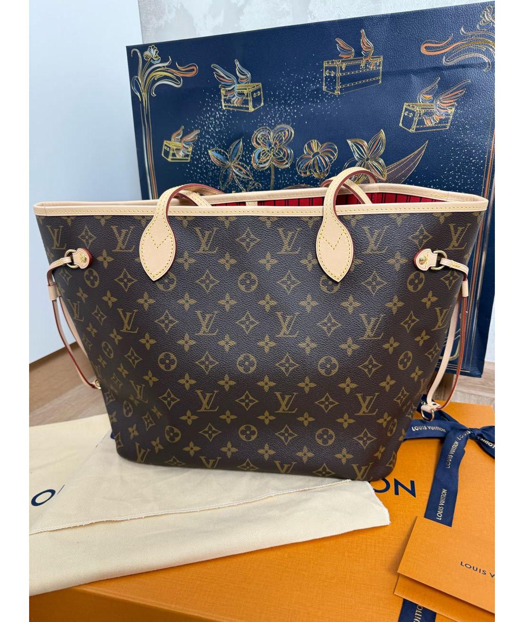 LOUIS VUITTON Коричневая кожаная сумка тоут, фото 9