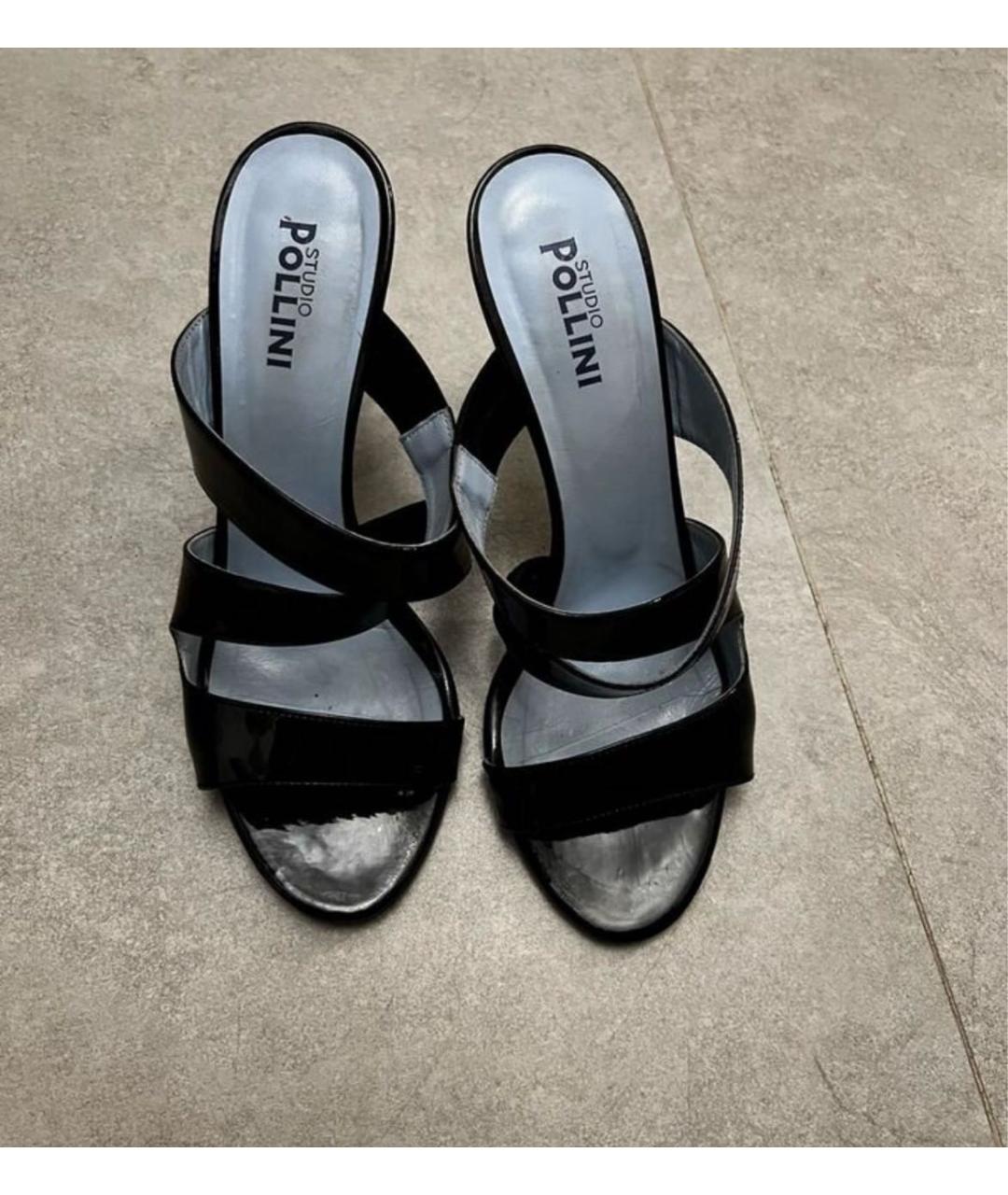 POLLINI Черные мюли из лакированной кожи, фото 2