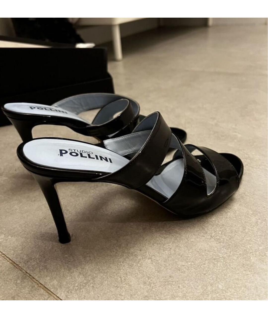 POLLINI Черные мюли из лакированной кожи, фото 5
