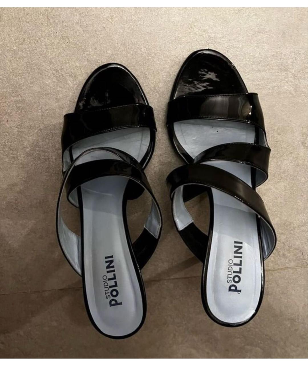 POLLINI Черные мюли из лакированной кожи, фото 3