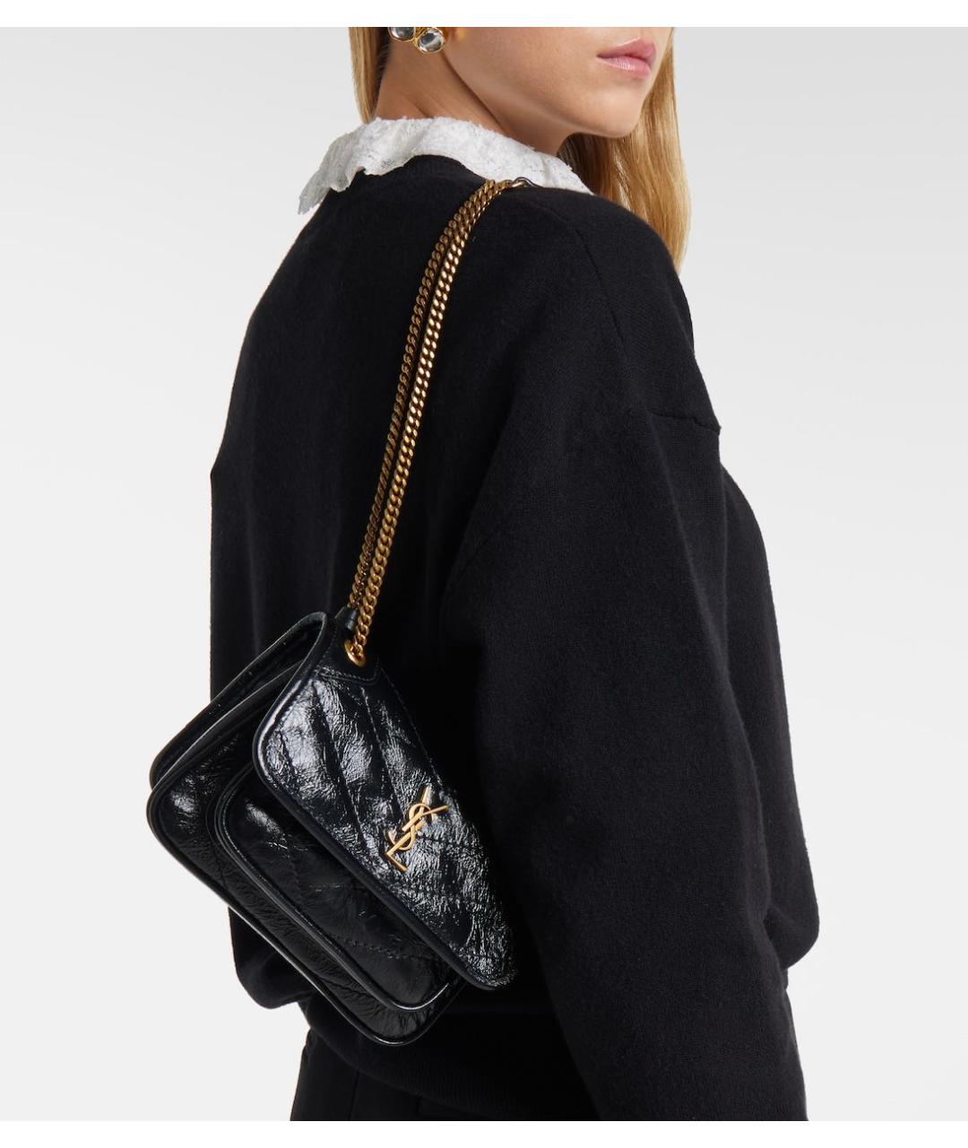 SAINT LAURENT Черная кожаная сумка через плечо, фото 4