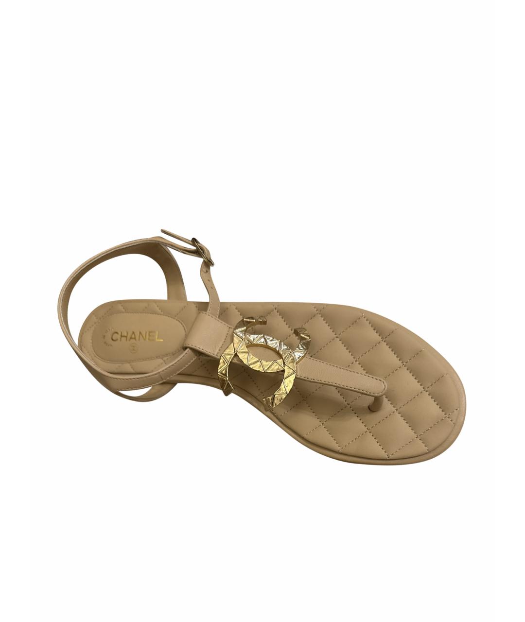CHANEL Бежевые кожаные сандалии, фото 1
