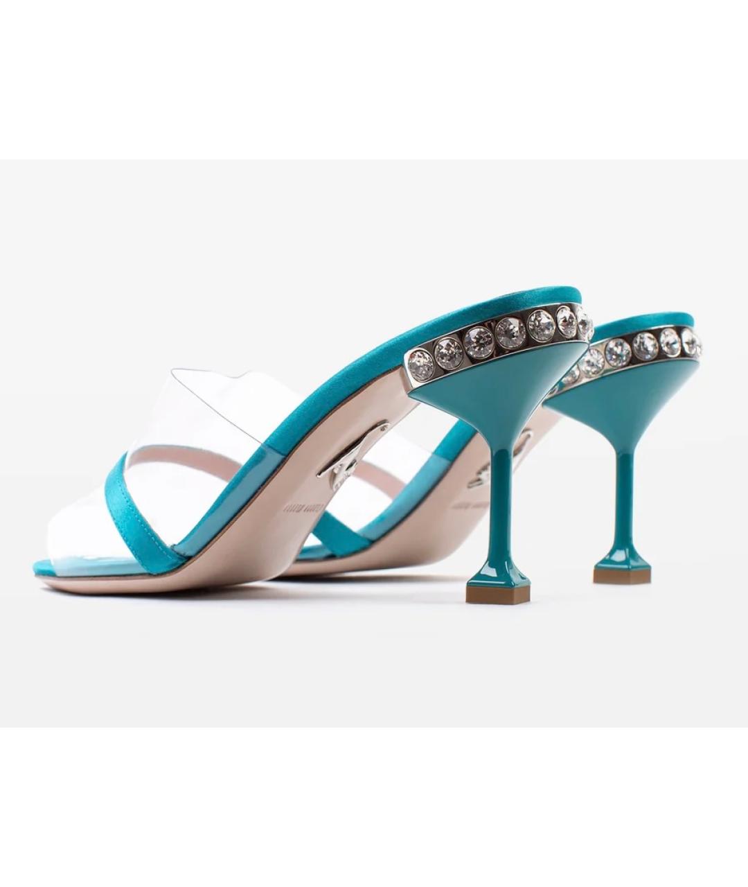 MIU MIU Бирюзовые текстильные мюли, фото 3