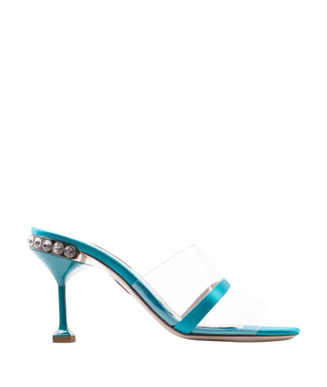 MIU MIU Бирюзовые текстильные мюли, фото 1