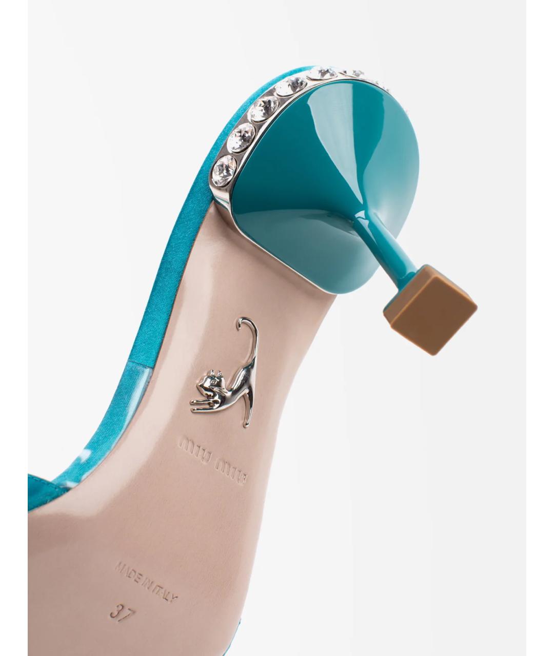 MIU MIU Бирюзовые текстильные мюли, фото 4