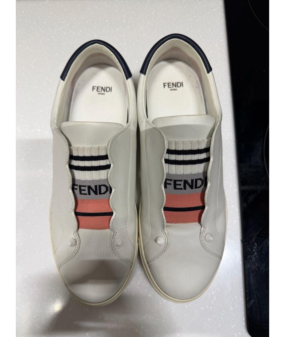 FENDI Белые кожаные кеды, фото 5