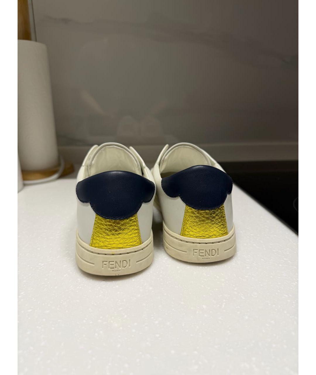 FENDI Белые кожаные кеды, фото 6