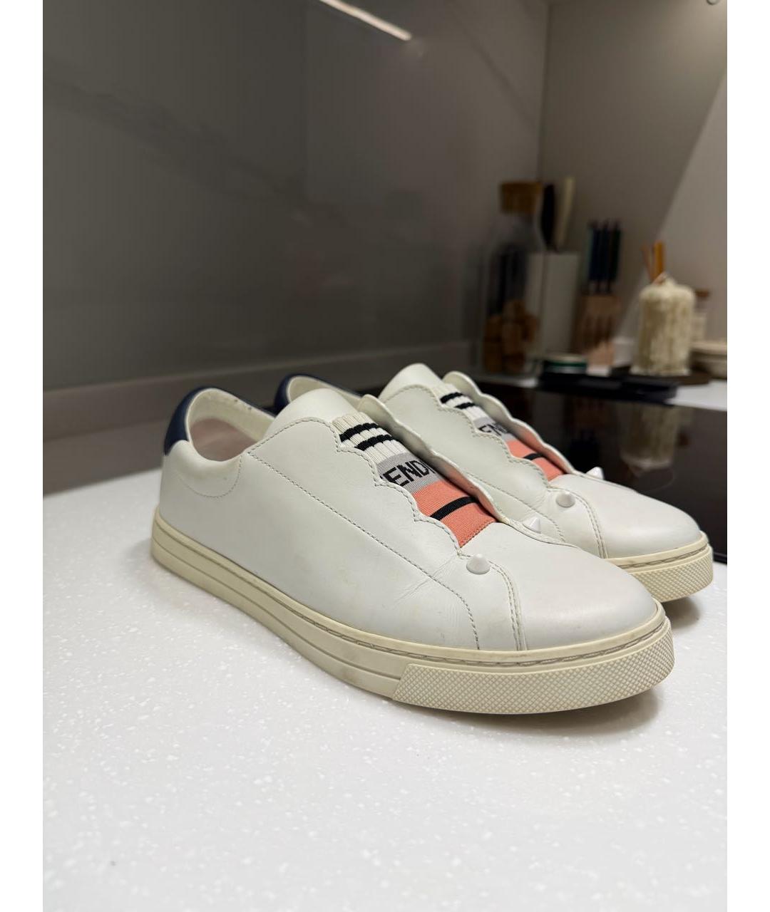 FENDI Белые кожаные кеды, фото 3