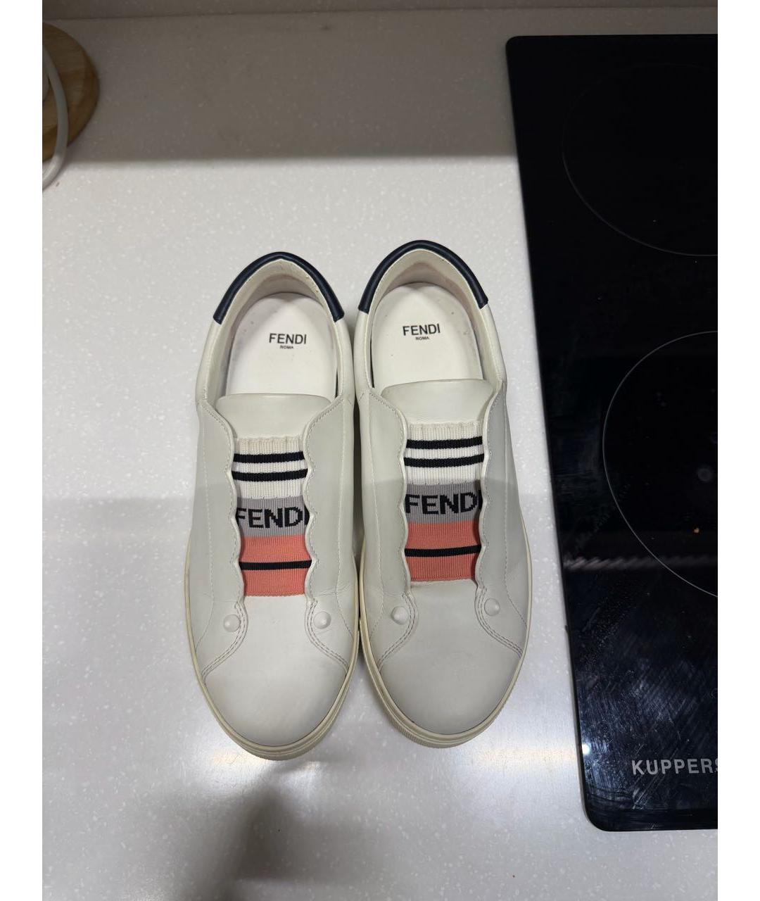 FENDI Белые кожаные кеды, фото 4