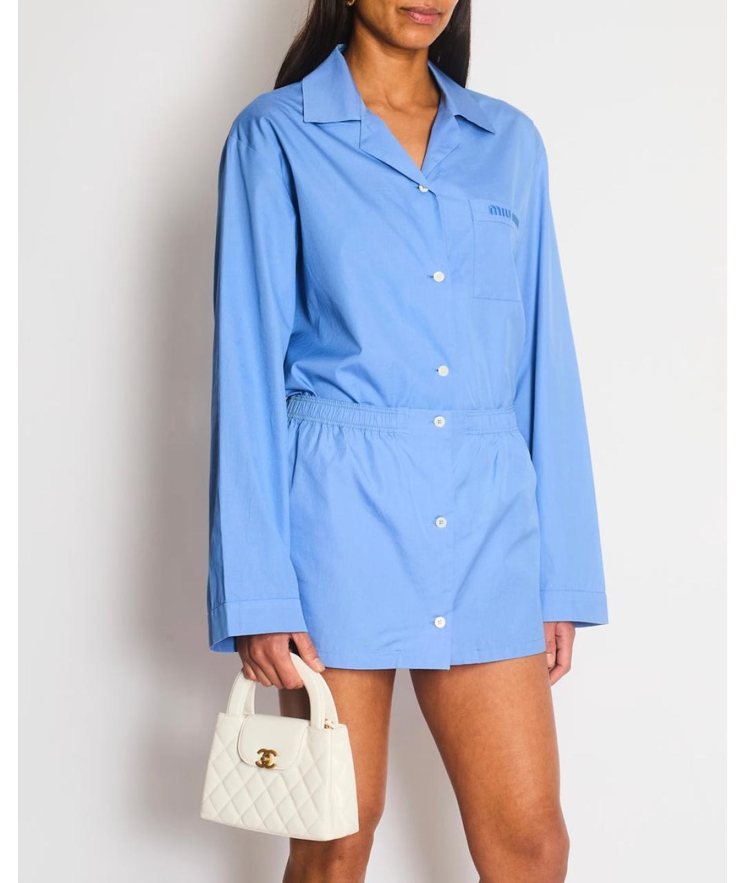 MIU MIU Голубая хлопковая юбка мини, фото 2