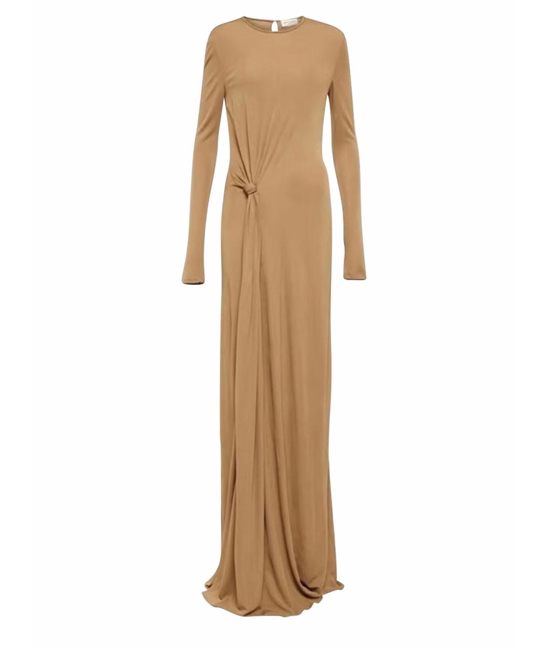 YVES SAINT LAURENT BEAUTY Горчичное вискозное коктейльное платье, фото 1