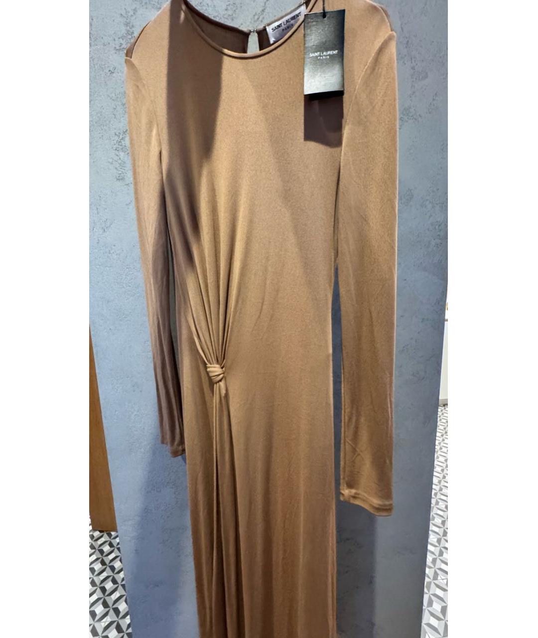 YVES SAINT LAURENT BEAUTY Горчичное вискозное коктейльное платье, фото 9